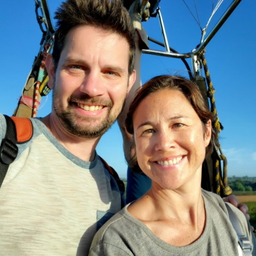 Michael Romp and his wife Emily in a hot air balloon